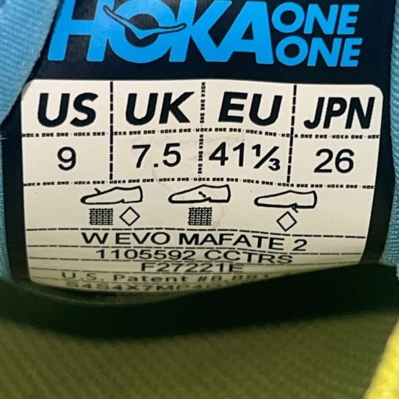 HOKA One‎ One Evo Mafate Trail Blue Yellow Women's Size 9 Vibram 1091576 CCTRS - Picture 16 of 16